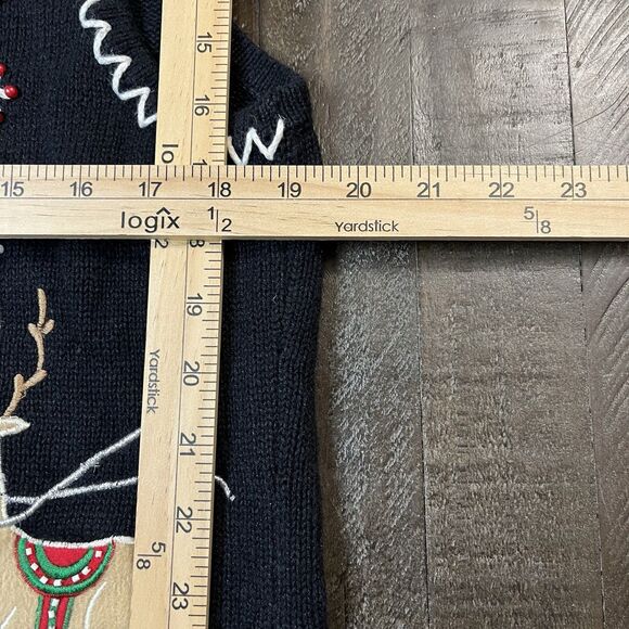 VTG Studio Joy Womens Large Ugly Christmas Sweater Vest Reindeer Embroidery Bead - Picture 4 of 5